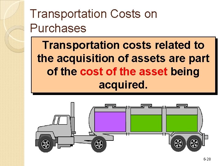 Transportation Costs on Purchases Transportation costs related to the acquisition of assets are part