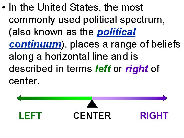  • In the United States, the most commonly used political spectrum, (also known