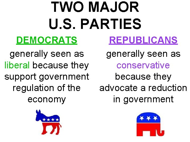 TWO MAJOR U. S. PARTIES DEMOCRATS generally seen as liberal because they support government