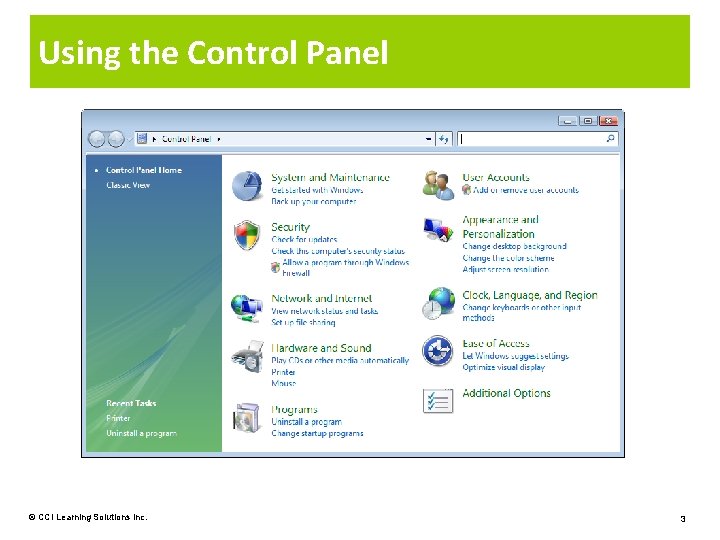 Using the Control Panel © CCI Learning Solutions Inc. 3 