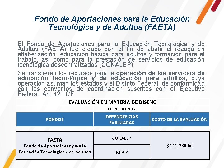 Fondo de Aportaciones para la Educación Tecnológica y de Adultos (FAETA) El Fondo de