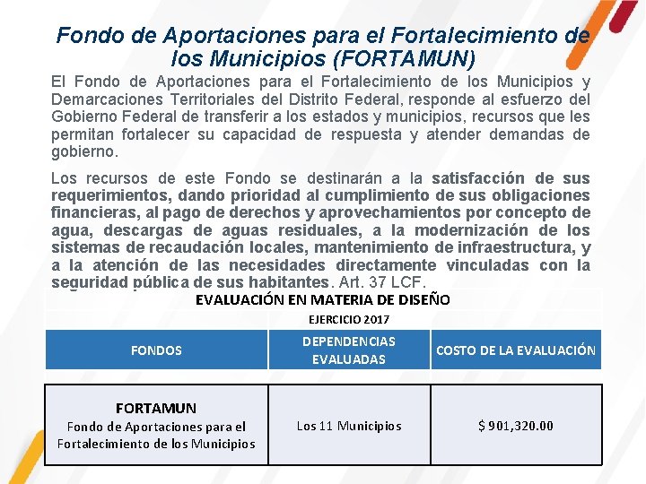 Fondo de Aportaciones para el Fortalecimiento de los Municipios (FORTAMUN) El Fondo de Aportaciones