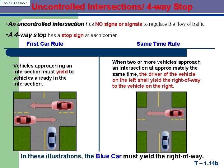 Topic 3 Lesson 1 Uncontrolled Intersections/ 4 -way Stop • An uncontrolled intersection has