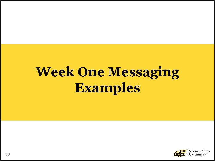 Week One Messaging Examples 30 Wichita State University, January 24, 2017 30 