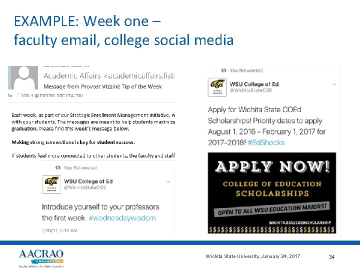 EXAMPLE: Week one – faculty email, college social media Wichita State University, January 24,