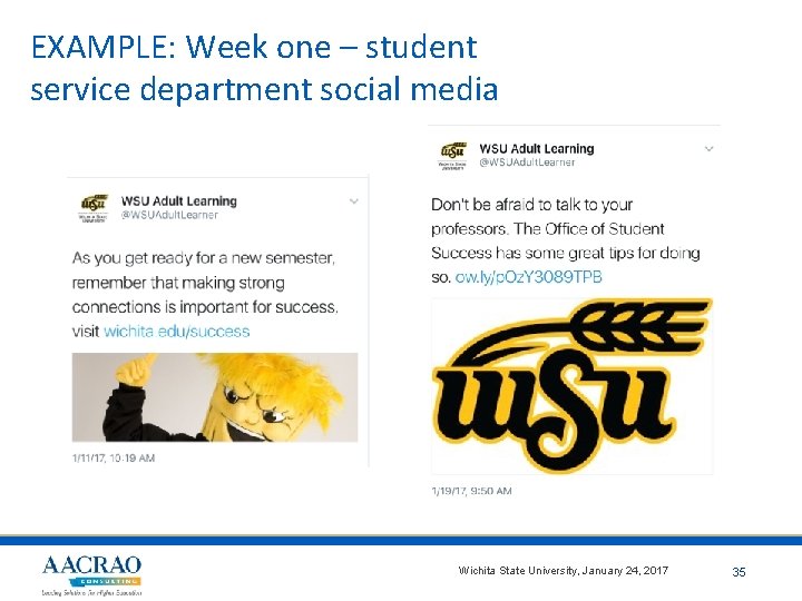 EXAMPLE: Week one – student service department social media Wichita State University, January 24,