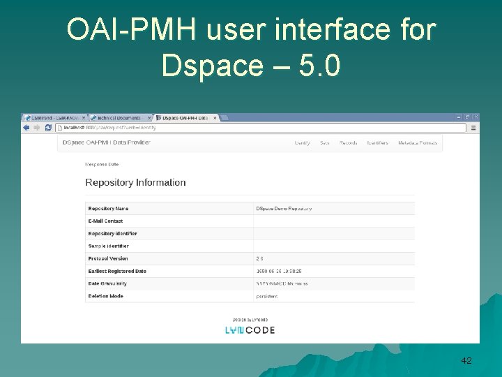 OAI-PMH user interface for Dspace – 5. 0 42 