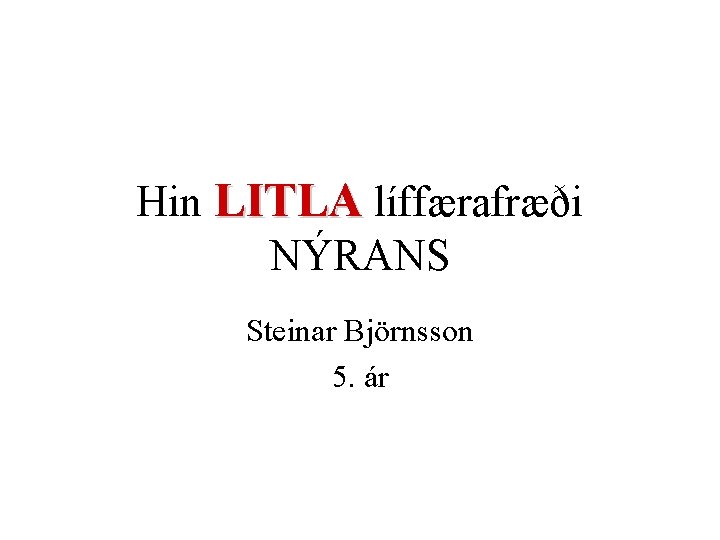 Hin LITLA líffærafræði NÝRANS Steinar Björnsson 5. ár 