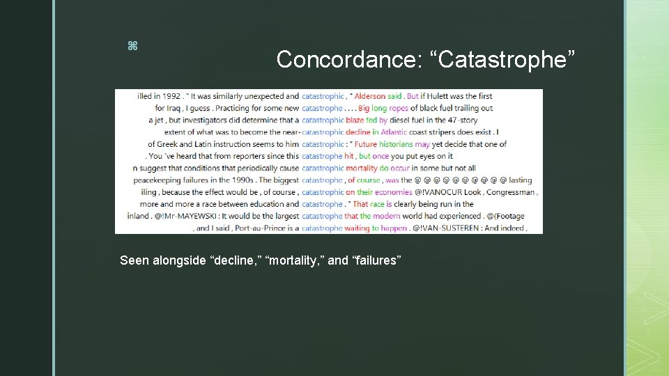 z Concordance: “Catastrophe” Seen alongside “decline, ” “mortality, ” and “failures” 