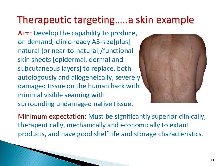 Therapeutic targeting…. . a skin example Aim: Develop the capability to produce, on demand,