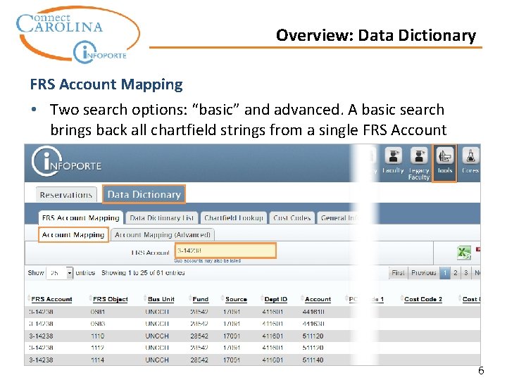 Overview: Data Dictionary FRS Account Mapping • Two search options: “basic” and advanced. A