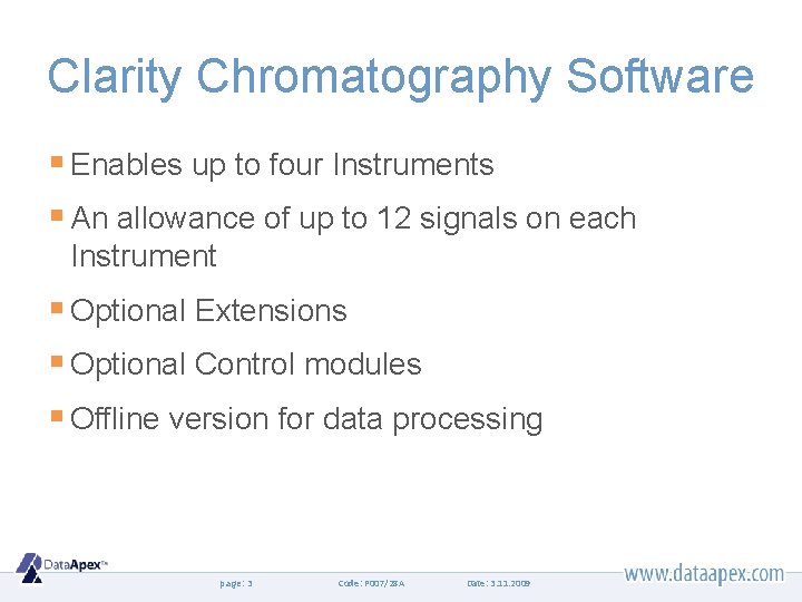 Clarity Chromatography Software Clarity Introduction page 1 Code