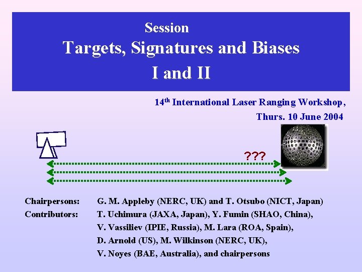 Session Targets, Signatures and Biases I and II 14 th International Laser Ranging Workshop,