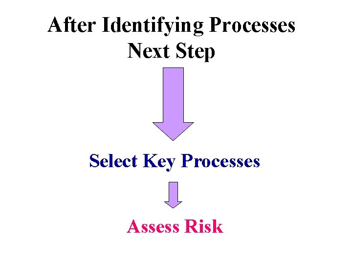 After Identifying Processes Next Step Select Key Processes Assess Risk 