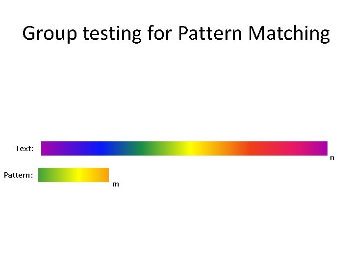 Group testing for Pattern Matching Text: Pattern: n m 
