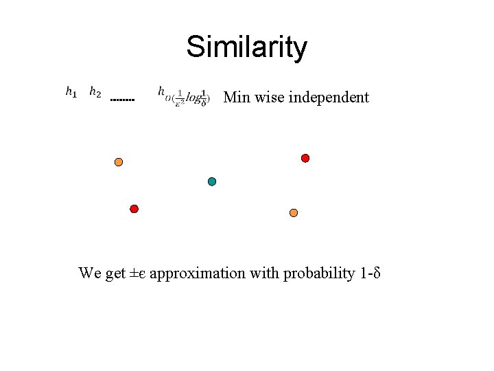 Similarity Min wise independent We get ±є approximation with probability 1 -δ 