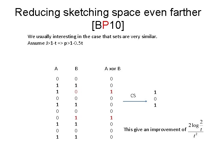 Reducing sketching space even farther [BP 10] We usually interesting in the case that