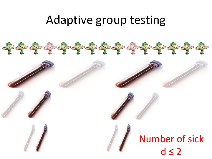 Adaptive group testing Number of sick d≤ 2 