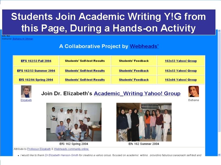 Students Join Academic Writing Y!G from this Page, During a Hands-on Activity Students Join Academic Writing Y!G from this Page, During a Hands-on Activity
