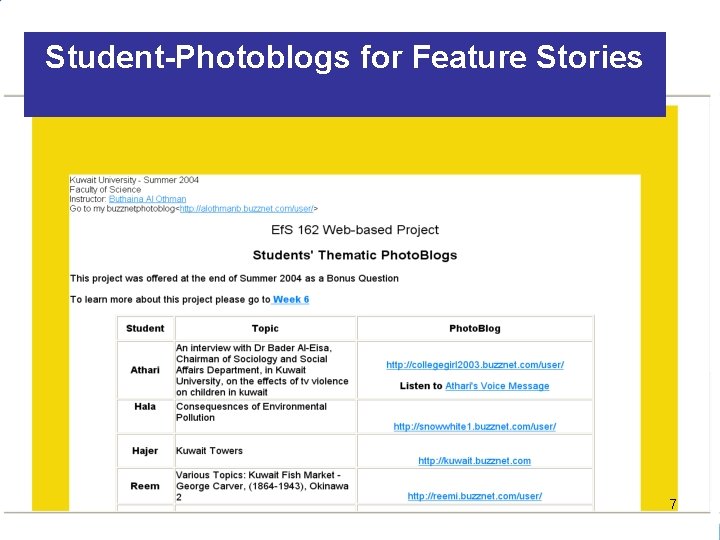 Student-Photoblogs for Feature Stories 7 Student-Photoblogs for Feature Stories 7