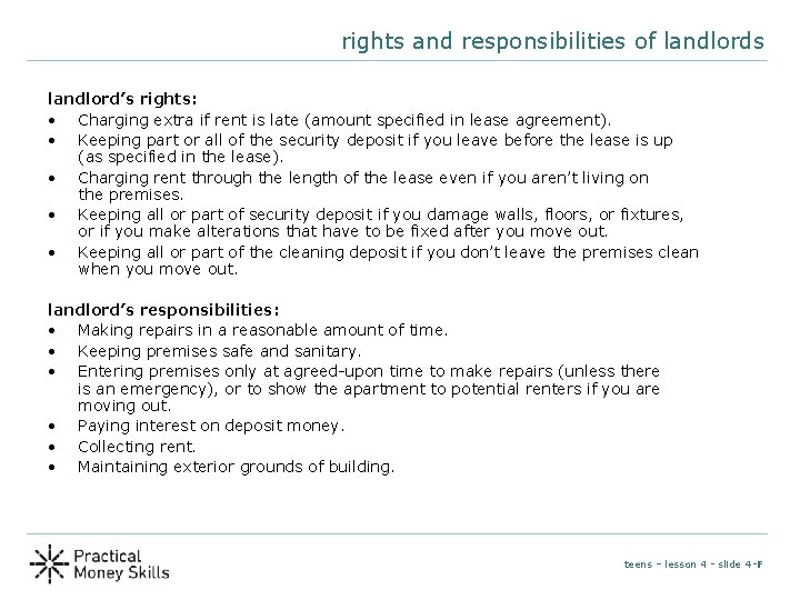 rights and responsibilities of landlords landlord’s rights: • Charging extra if rent is late