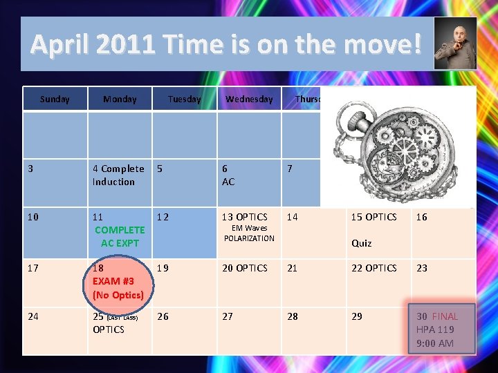 April 2011 Time is on the move! Sunday Monday Tuesday Wednesday Thursday Friday Saturday
