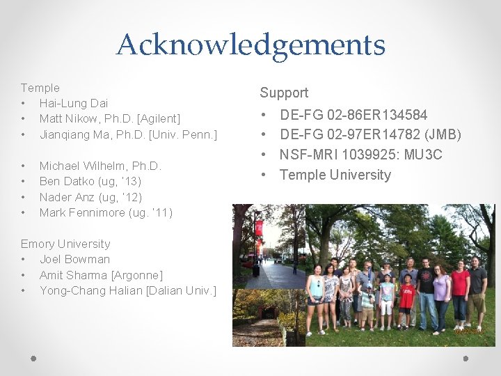 Acknowledgements Temple • Hai-Lung Dai • Matt Nikow, Ph. D. [Agilent] • Jianqiang Ma,