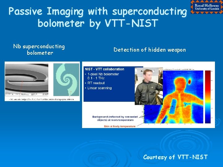 Passive Imaging with superconducting bolometer by VTT-NIST Nb superconducting bolometer Detection of hidden weapon