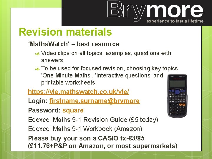 Revision materials ‘Maths. Watch’ – best resource Video clips on all topics, examples, questions