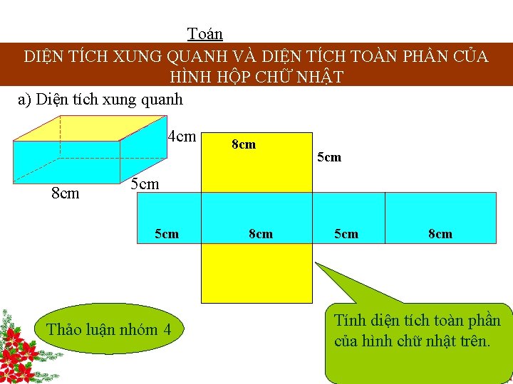 Toán DIỆN TÍCH XUNG QUANH VÀ DIỆN TÍCH TOÀN PHẦN CỦA HÌNH HỘP CHỮ