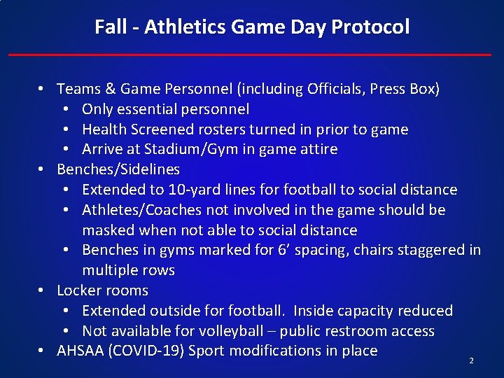 Fall - Athletics Game Day Protocol • Teams & Game Personnel (including Officials, Press