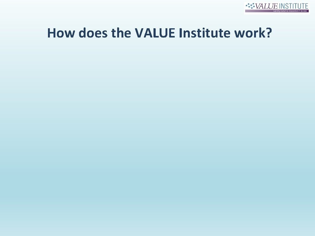 How does the VALUE Institute work? 