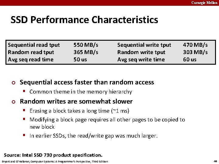 Carnegie Mellon SSD Performance Characteristics Sequential read tput Random read tput Avg seq read