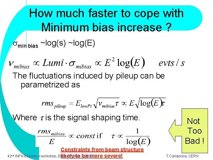 How much faster to cope with Minimum bias increase ? smin bias ~log(s) ~log(E)