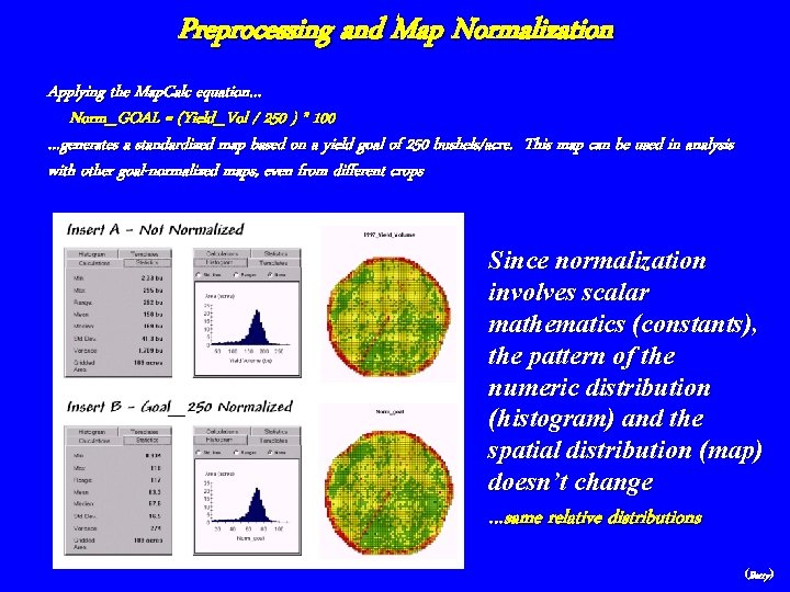 Preprocessing and Map Normalization Applying the Map. Calc equation… Norm_GOAL = (Yield_Vol / 250