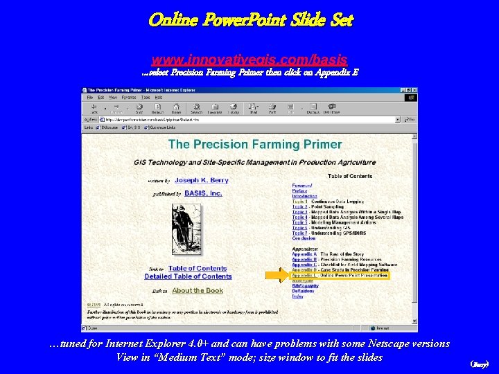Online Power. Point Slide Set www. innovativegis. com/basis …select Precision Farming Primer then click