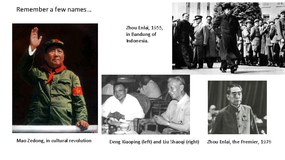 Remember a few names… Zhou Enlai, 1955, in Bandung of Indonesia. Mao Zedong, in