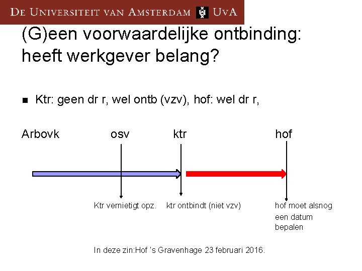 (G)een voorwaardelijke ontbinding: heeft werkgever belang? n Ktr: geen dr r, wel ontb (vzv),