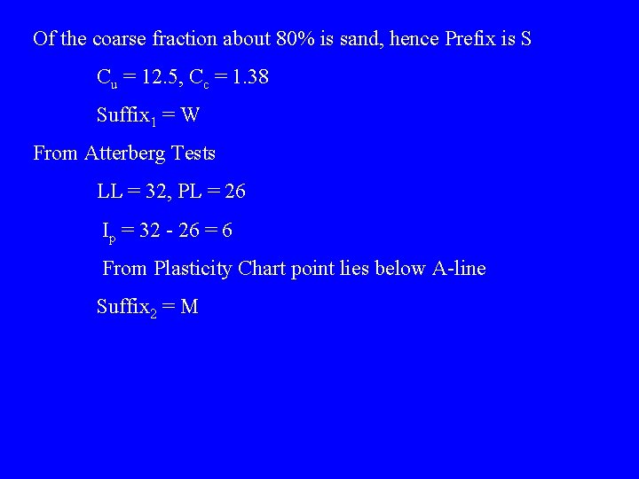 Of the coarse fraction about 80% is sand, hence Prefix is S Cu =