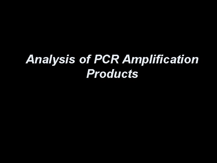 Analysis of PCR Amplification Products 