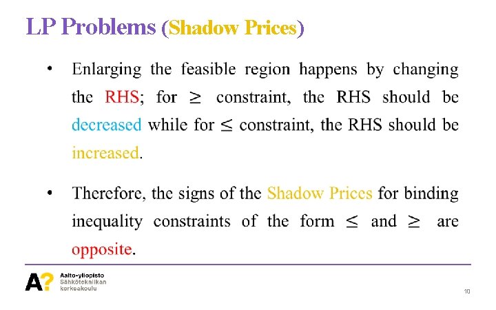 LP Problems (Shadow Prices) 10 