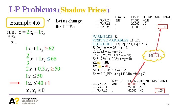 LP Problems (Shadow Prices) Example 4. 6 ü Let us change the RHSs. ----