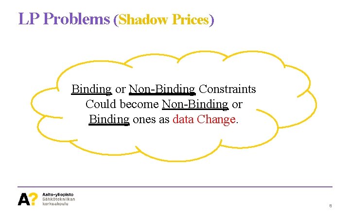 LP Problems (Shadow Prices) Binding or Non-Binding Constraints Could become Non-Binding or Binding ones