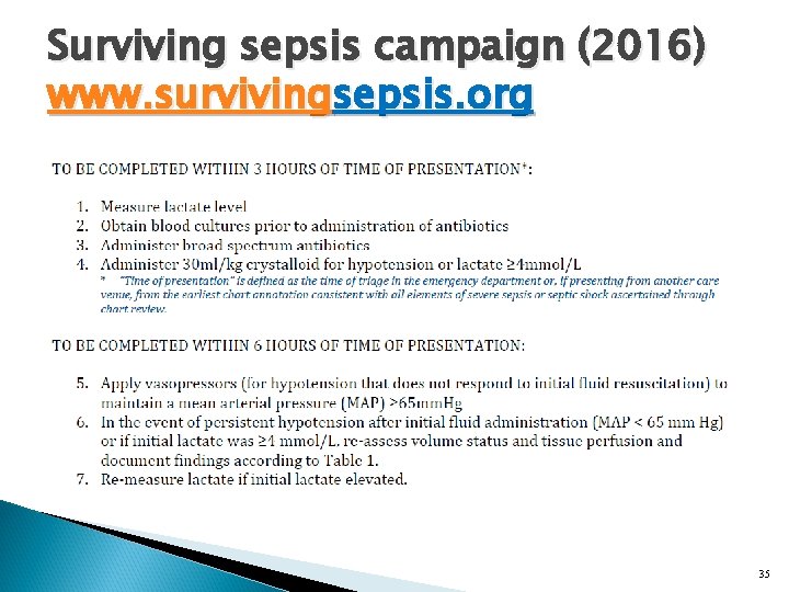 Surviving sepsis campaign (2016) www. survivingsepsis. org 35 