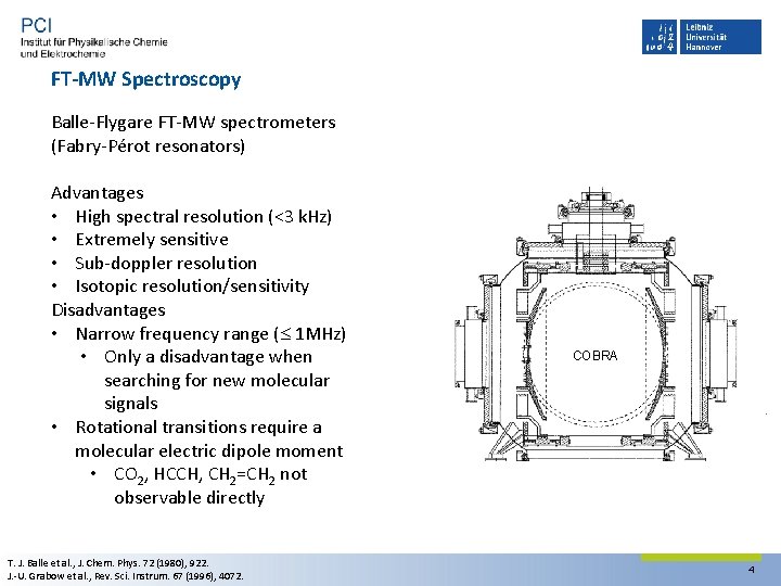 FT-MW Spectroscopy Balle‐Flygare FT‐MW spectrometers (Fabry‐Pérot resonators) Advantages • High spectral resolution (<3 k.