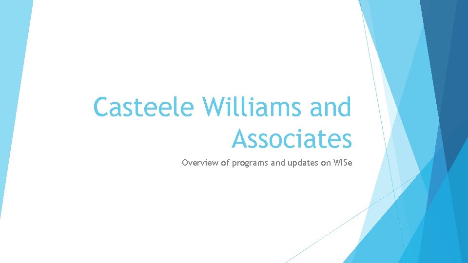 Casteele Williams and Associates Overview of programs and updates on WISe 