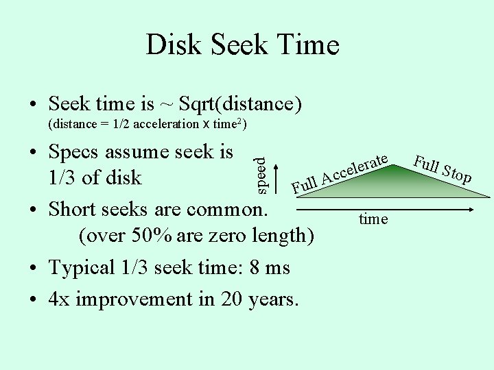Disk Seek Time • Seek time is ~ Sqrt(distance) (distance = 1/2 acceleration x Disk Seek Time • Seek time is ~ Sqrt(distance) (distance = 1/2 acceleration x