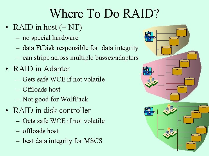 Where To Do RAID? • RAID in host (= NT) – no special hardware Where To Do RAID? • RAID in host (= NT) – no special hardware
