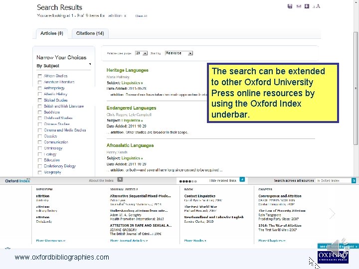 The search can be extended to other Oxford University Press online resources by using