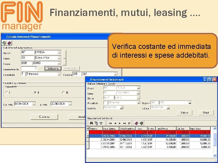 Finanziamenti, mutui, leasing …. Verifica costante ed immediata di interessi e spese addebitati. 